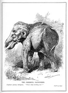 Lloyd George, Portrayed as an Elephant, Pays No Attention to Press Criticism, April, 1919 by Leonard Raven Hill